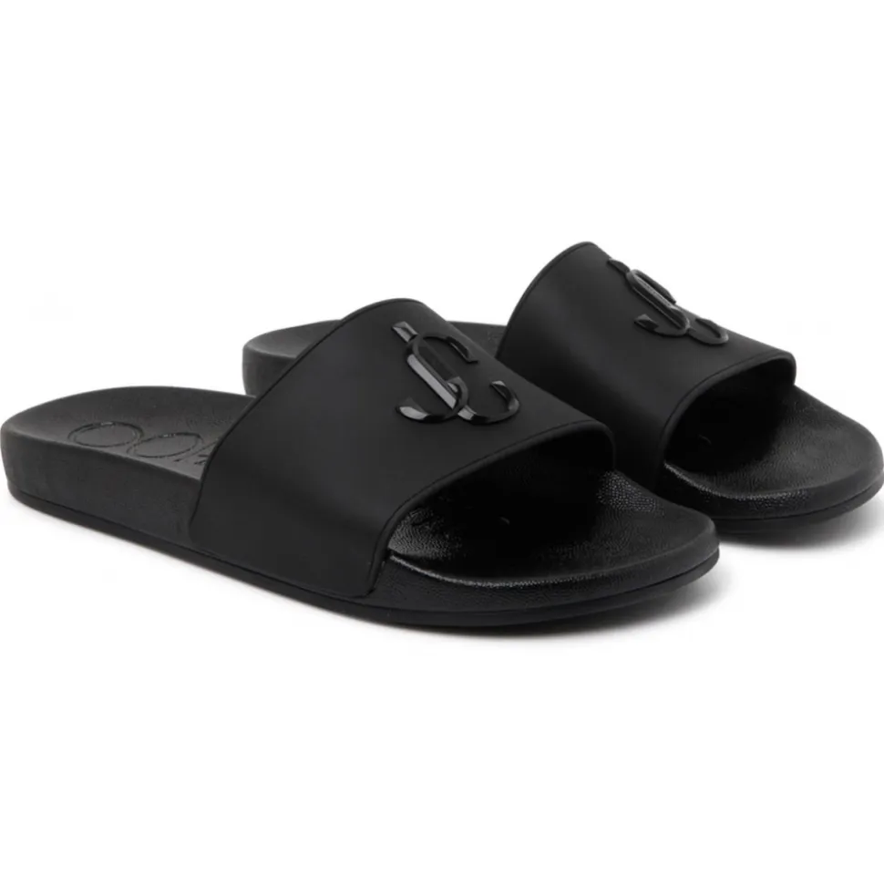 Jimmy Choo - Port Monogram Logo Slides - Black - Jimmy Choo Exclusive Luxury Collection - Avvenice