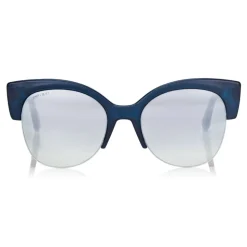 Jimmy Choo - Pryia - Dark Blue Acetate Oval Frame Sunglasses with Glitter Detailing - Sunglasses - Jimmy Choo Eyewear - Avvenice