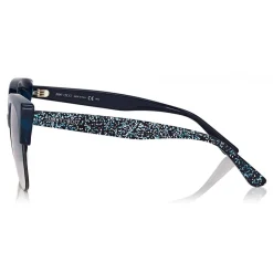 Jimmy Choo - Pryia - Dark Blue Acetate Oval Frame Sunglasses with Glitter Detailing - Sunglasses - Jimmy Choo Eyewear - Avvenice