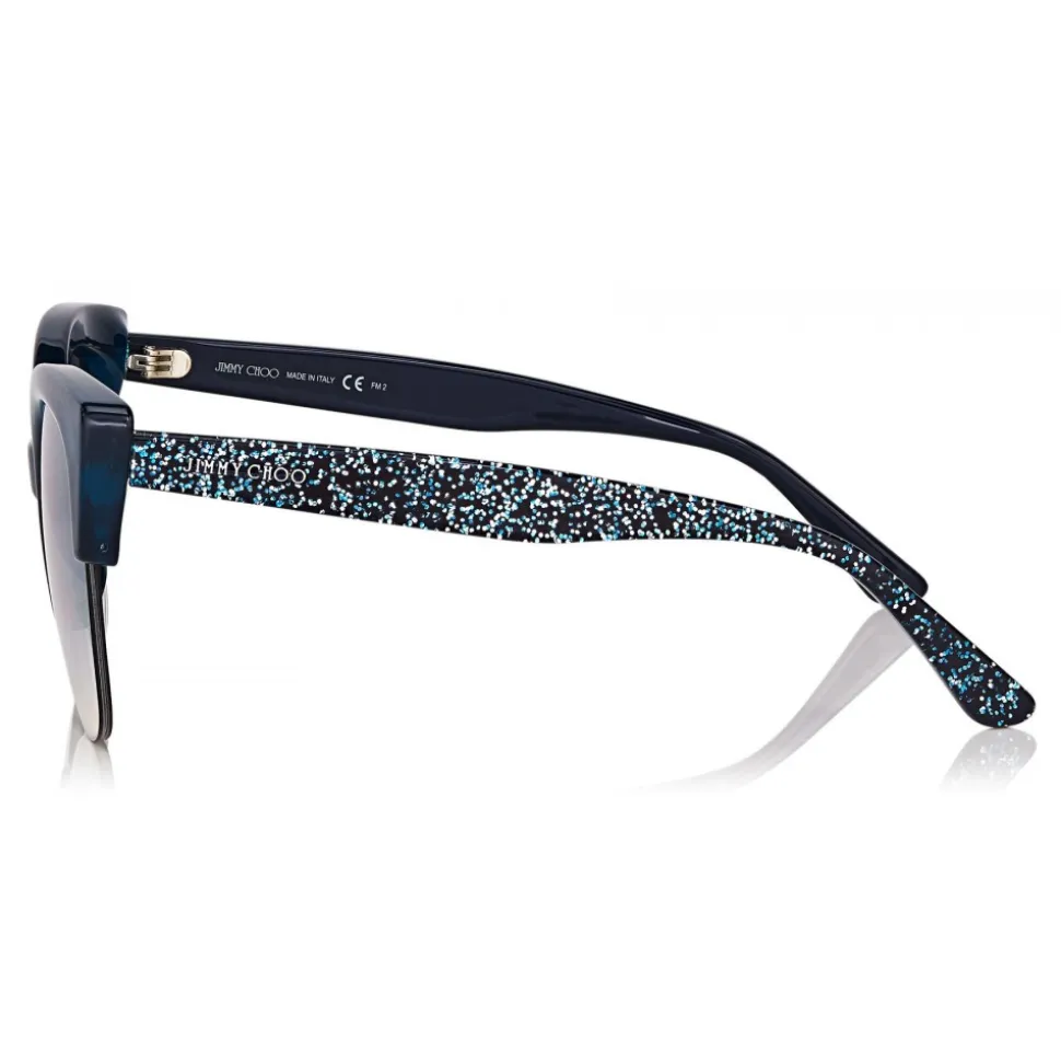 Jimmy Choo - Pryia - Dark Blue Acetate Oval Frame Sunglasses with Glitter Detailing - Sunglasses - Jimmy Choo Eyewear - Avvenice