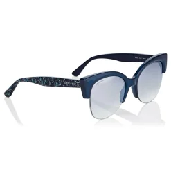 Jimmy Choo - Pryia - Dark Blue Acetate Oval Frame Sunglasses with Glitter Detailing - Sunglasses - Jimmy Choo Eyewear - Avvenice