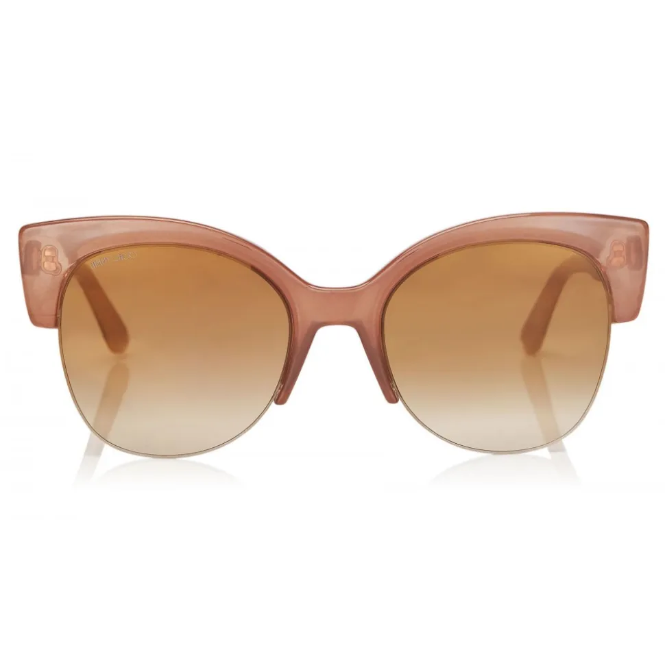 Jimmy Choo - Pryia - Nude Acetate Oval Frame Sunglasses with Glitter Detailing - Sunglasses - Jimmy Choo Eyewear - Avvenice