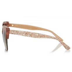 Jimmy Choo - Pryia - Nude Acetate Oval Frame Sunglasses with Glitter Detailing - Sunglasses - Jimmy Choo Eyewear - Avvenice