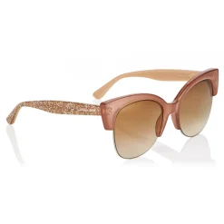 Jimmy Choo - Pryia - Nude Acetate Oval Frame Sunglasses with Glitter Detailing - Sunglasses - Jimmy Choo Eyewear - Avvenice