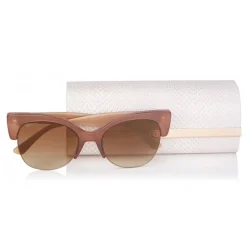 Jimmy Choo - Pryia - Nude Acetate Oval Frame Sunglasses with Glitter Detailing - Sunglasses - Jimmy Choo Eyewear - Avvenice