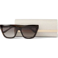 Jimmy Choo - Rikki - Brown Tortoiseshell Havana Cat Eye Sunglasses with Glittered Choo Logo - Jimmy Choo Eyewear - Avvenice