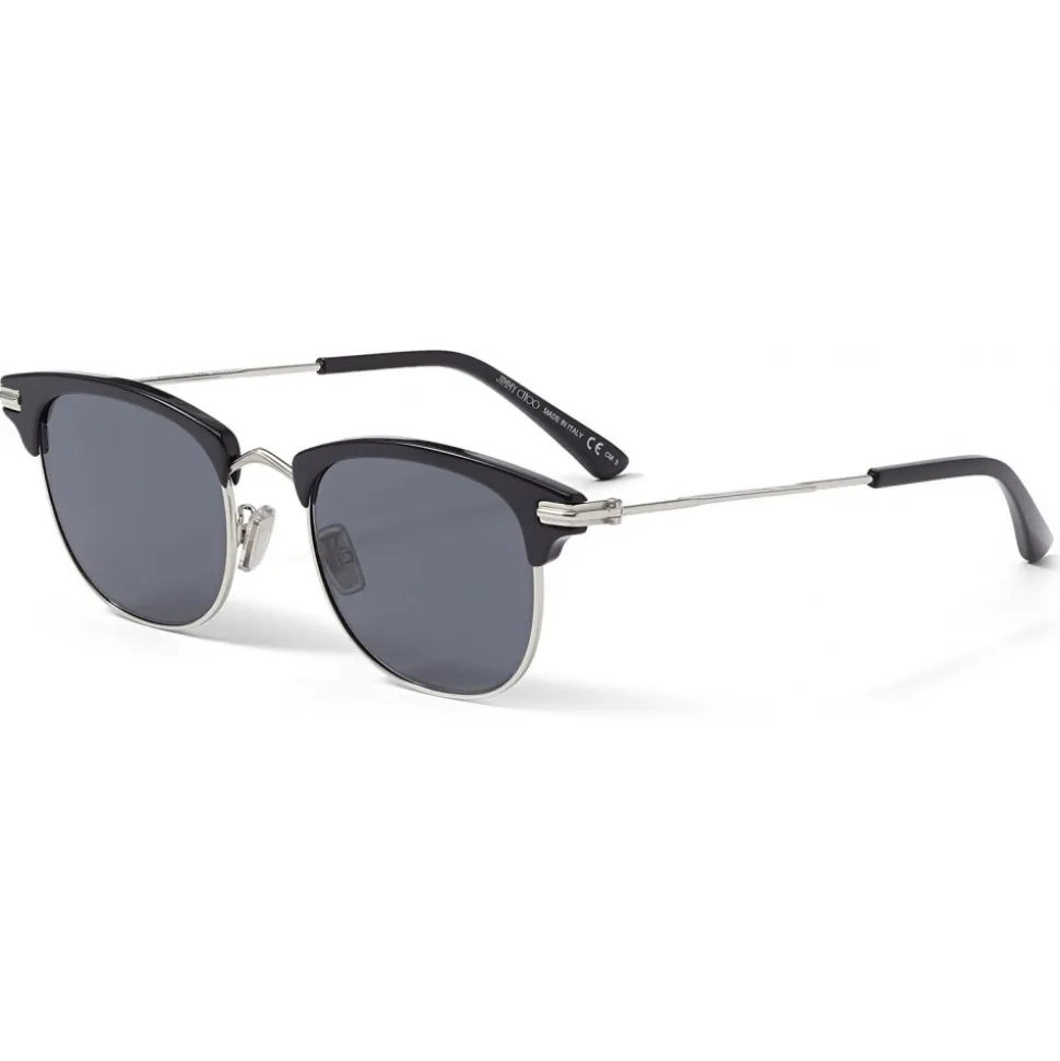 Jimmy Choo - Sam - Palladium Oval Sunglasses with Black Tips and Grey Lenses - Jimmy Choo Eyewear - Avvenice