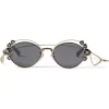 Jimmy Choo - Shine - Black Ruthenium Sunglasses with Grey Lenses and Clip-On Chain Embellishment - Jimmy Choo Eyewear - Avvenice