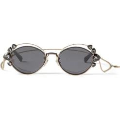Jimmy Choo - Shine - Black Ruthenium Sunglasses with Grey Lenses and Clip-On Chain Embellishment - Jimmy Choo Eyewear - Avvenice