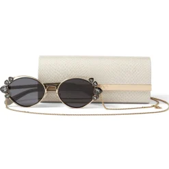 Jimmy Choo - Shine - Black Ruthenium Sunglasses with Grey Lenses and Clip-On Chain Embellishment - Jimmy Choo Eyewear - Avvenice