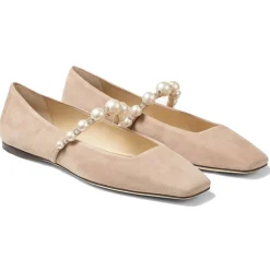 Jimmy Choo - Suede Flats with Pearl Embellishment - Pink White - Jimmy Choo Exclusive Luxury Collection - Avvenice
