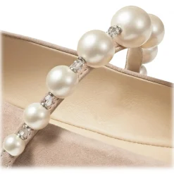 Jimmy Choo - Suede Flats with Pearl Embellishment - Pink White - Jimmy Choo Exclusive Luxury Collection - Avvenice