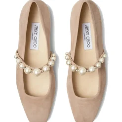 Jimmy Choo - Suede Flats with Pearl Embellishment - Pink White - Jimmy Choo Exclusive Luxury Collection - Avvenice