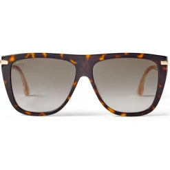 Jimmy Choo - Suvi - Dark Havana D-Frame Sunglasses with Brown Shaded Lenses - Jimmy Choo Eyewear - Avvenice
