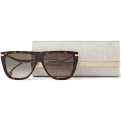 Jimmy Choo - Suvi - Dark Havana D-Frame Sunglasses with Brown Shaded Lenses - Jimmy Choo Eyewear - Avvenice