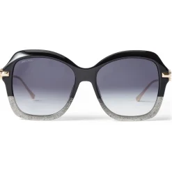 Jimmy Choo - Tessy - Black and Grey Square Sunglasses with Rose-Gold Temples and JC Emblem - Avvenice
