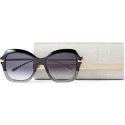Jimmy Choo - Tessy - Black and Grey Square Sunglasses with Rose-Gold Temples and JC Emblem - Avvenice