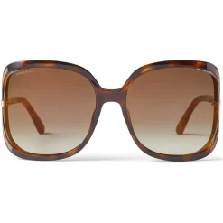Jimmy Choo - Tilda - Dark Havana Oversized Square Sunglasses with Cut-Out Mirror Lenses and Crystal Trim - Avvenice