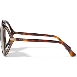 Jimmy Choo - Tilda - Dark Havana Oversized Square Sunglasses with Cut-Out Mirror Lenses and Crystal Trim - Avvenice