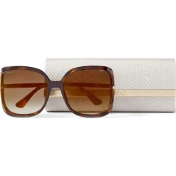 Jimmy Choo - Tilda - Dark Havana Oversized Square Sunglasses with Cut-Out Mirror Lenses and Crystal Trim - Avvenice