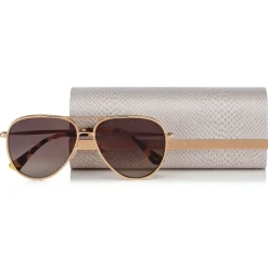 Jimmy Choo - Triny - Brown Shaded Polarized Aviator Sunglasses with Gold Metal Frame - Jimmy Choo Eyewear - Avvenice