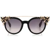Jimmy Choo - Vivy - Black and Gold Round Framed Sunglasses with Detachable Jewel Clip On - Sunglasses - Jimmy Choo Eyewear - Avvenice