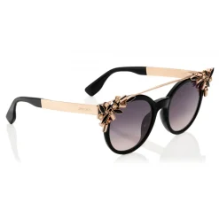 Jimmy Choo - Vivy - Black and Gold Round Framed Sunglasses with Detachable Jewel Clip On - Sunglasses - Jimmy Choo Eyewear - Avvenice