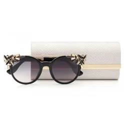 Jimmy Choo - Vivy - Black and Gold Round Framed Sunglasses with Detachable Jewel Clip On - Sunglasses - Jimmy Choo Eyewear - Avvenice