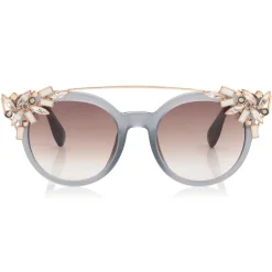 Jimmy Choo - Vivy - Grey Round Framed Sunglasses with Detachable Jewel Clip On - Sunglasses - Jimmy Choo Eyewear - Avvenice