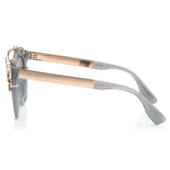 Jimmy Choo - Vivy - Grey Round Framed Sunglasses with Detachable Jewel Clip On - Sunglasses - Jimmy Choo Eyewear - Avvenice