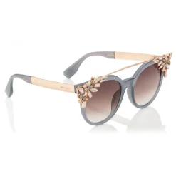 Jimmy Choo - Vivy - Grey Round Framed Sunglasses with Detachable Jewel Clip On - Sunglasses - Jimmy Choo Eyewear - Avvenice