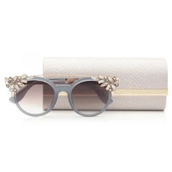 Jimmy Choo - Vivy - Grey Round Framed Sunglasses with Detachable Jewel Clip On - Sunglasses - Jimmy Choo Eyewear - Avvenice