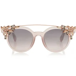 Jimmy Choo - Vivy - Pink Round Framed Sunglasses with Detachable Jewel Clip On - Sunglasses - Jimmy Choo Eyewear - Avvenice