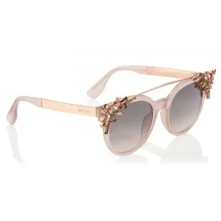 Jimmy Choo - Vivy - Pink Round Framed Sunglasses with Detachable Jewel Clip On - Sunglasses - Jimmy Choo Eyewear - Avvenice