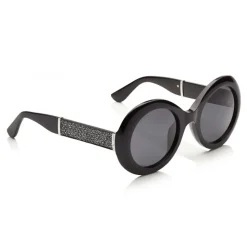 Jimmy Choo - Wendy - Black Round Framed Sunglasses with Lurex Detailing - Sunglasses - Jimmy Choo Eyewear - Avvenice