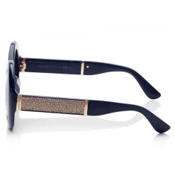 Jimmy Choo - Wendy - Blue Round Framed Sunglasses with Lurex Detailing - Sunglasses - Jimmy Choo Eyewear - Avvenice
