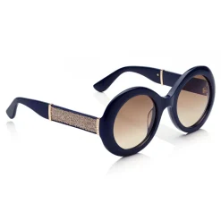 Jimmy Choo - Wendy - Blue Round Framed Sunglasses with Lurex Detailing - Sunglasses - Jimmy Choo Eyewear - Avvenice