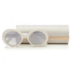 Jimmy Choo - Wendy - White Round Framed Sunglasses with Lurex Detailing - Sunglasses - Jimmy Choo Eyewear - Avvenice