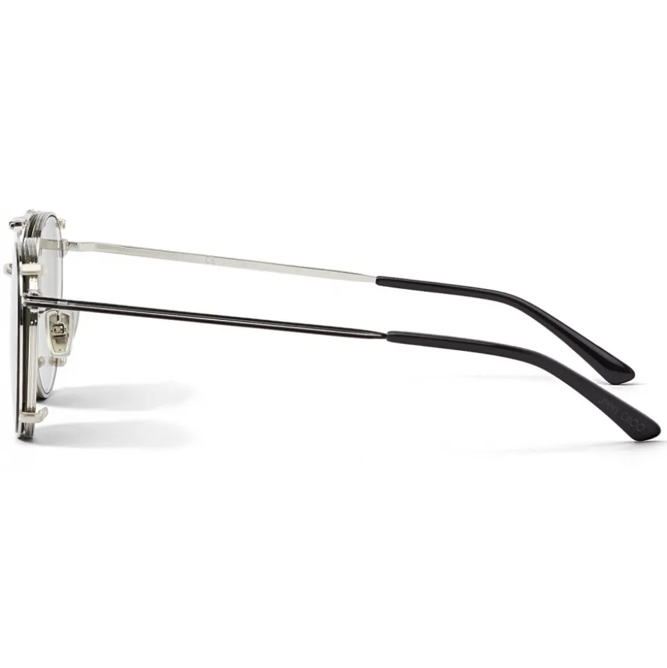 Jimmy Choo - Wynn - Grey Palladium Oval Sunglasses with Clip-On Silver Mirror Lenses - Avvenice