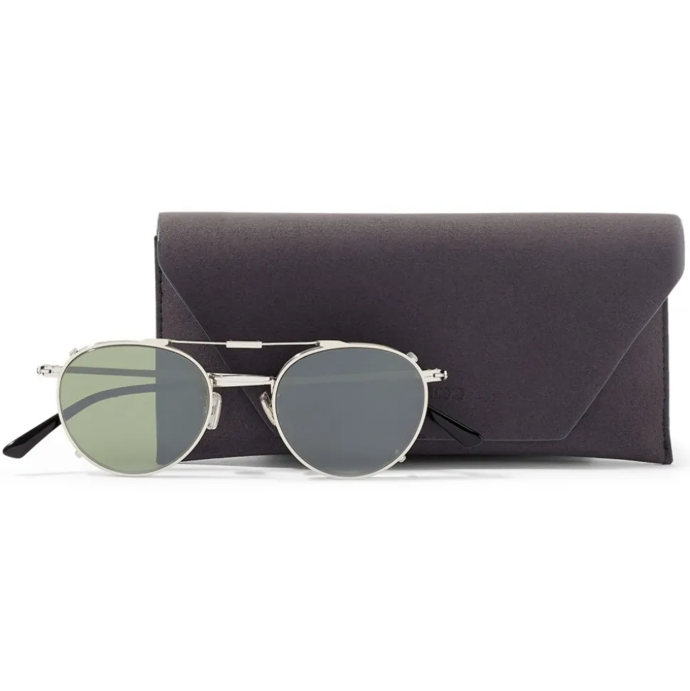 Jimmy Choo - Wynn - Grey Palladium Oval Sunglasses with Clip-On Silver Mirror Lenses - Avvenice