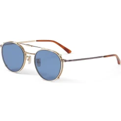 Jimmy Choo - Wynn - Rose-Gold Oval Sunglasses with Clip-On Blue Avio Lenses - Jimmy Choo Eyewear - Avvenice