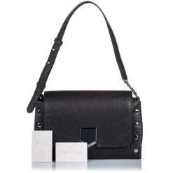 Jimmy Choo Vintage - Embossed Lockett Shoulder Bag - Black - Leather and Calf Handbag - Luxury High Quality - Avvenice