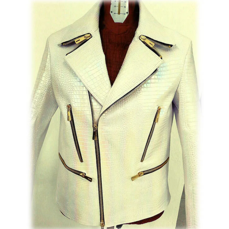 Jovanny Capri - Magnificent Biker Jacket with Crocodile Motif - Leather Jacket - Luxury High Quality - Avvenice