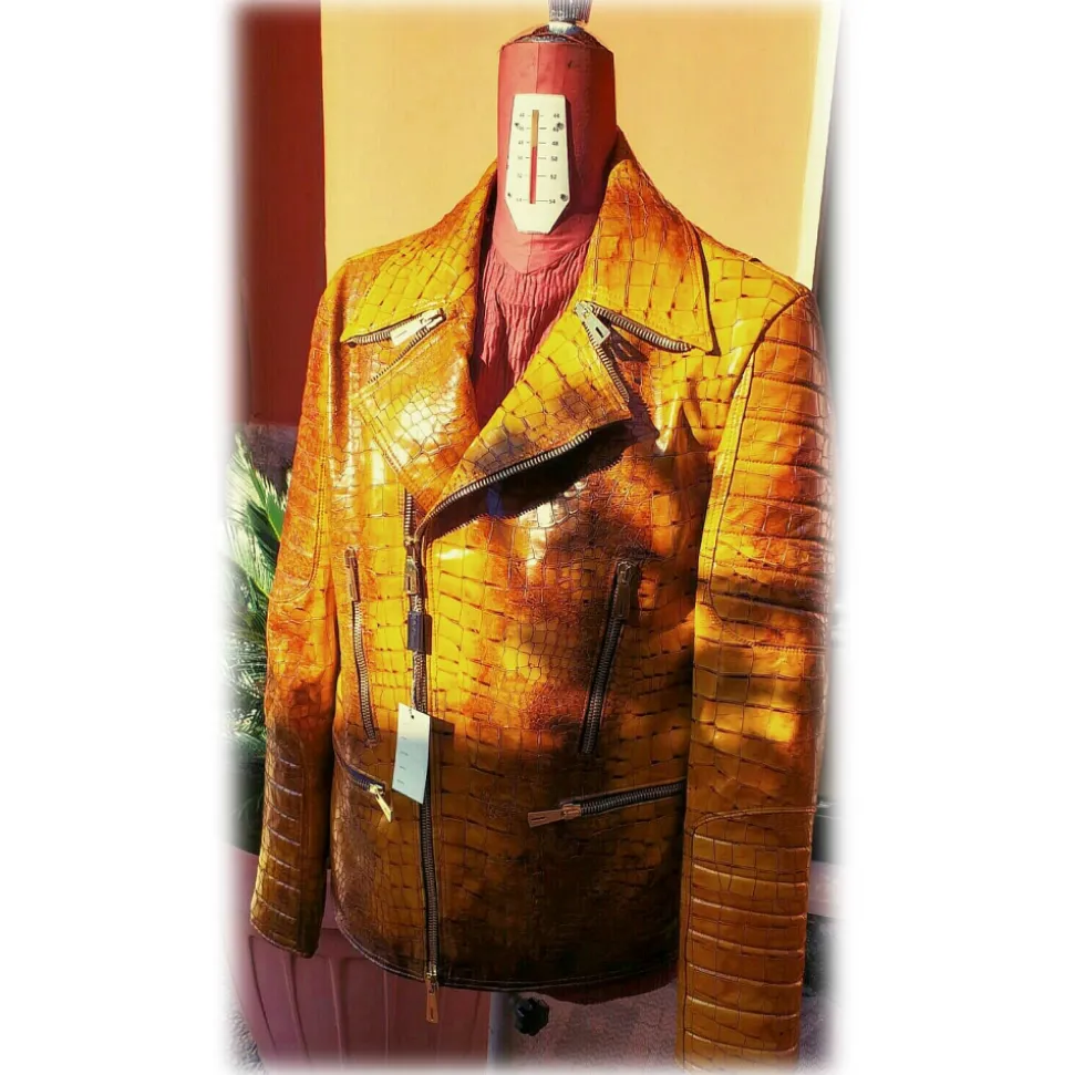 Jovanny Capri - Magnificent Biker Jacket with Crocodile Motif - Leather Jacket - Luxury High Quality - Avvenice
