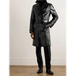 Jovanny Capri - Magnificent Trench Coat with Crocodile Motif - Leather Jacket - Luxury High Quality - Avvenice