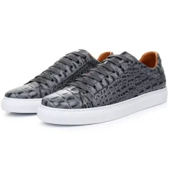 Jovanny Capri - Sneakers Shoes - Grey - Crocodile Patina Effect - Handmade in Italy - Leather Shoes - Luxury High Quality - Avvenice