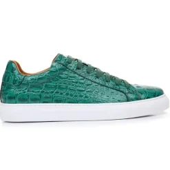 Jovanny Capri - Sneakers Shoes - Green - Crocodile Patina Effect - Handmade in Italy - Leather Shoes - Luxury High Quality - Avvenice