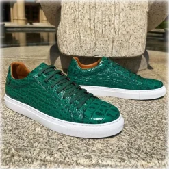 Jovanny Capri - Sneakers Shoes - Green - Crocodile Patina Effect - Handmade in Italy - Leather Shoes - Luxury High Quality - Avvenice