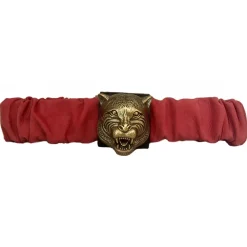 Kristina MC - Belt with Tiger-Shaped Application - Nabuk Nappa - Red - High Quality Leather Craft - Avvenice