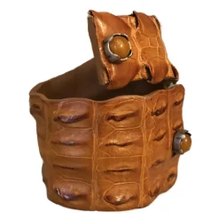 Kristina MC - Crocodile Bracelet in The Shape of a Snake with Studs - Brown Walnut - High Quality Leather Craft - Avvenice